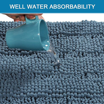H.VERSAILTEX Bath Mats for Bathroom Non Slip Luxury Chenille Striped Bath Rug Absorbent Non Skid Fluffy Soft Shaggy Rugs Washable Plush Carpet Mats for Bath Room, Tub