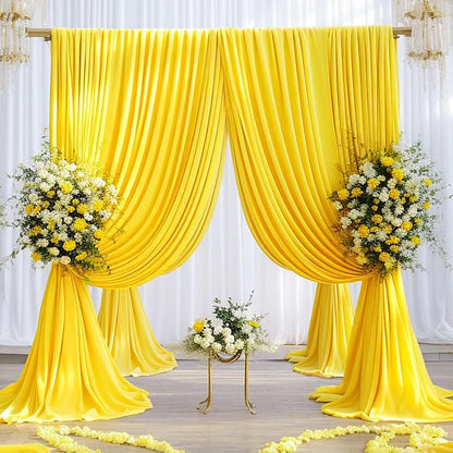 8 Panels Yellow Backdrop Curtain for Parties Wrinkle Free Lemon Yellow Photo Curtains Backdrop Drapes Fabric Decoration for Birthday Party Wedding Baby Shower 40ft(W) x 10ft(H)