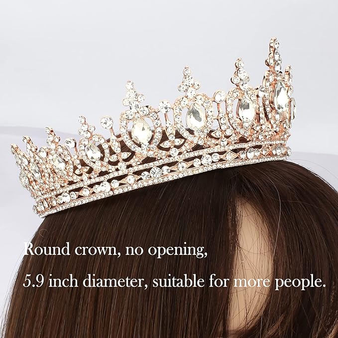 COCIDE Queen Crown for Women Rose Gold Crystal Tiara and Crown for Girl Rhinestones Hair Accessories for Wedding Bride Birthday Party Prom Bridal Bridesmaid (Clear Crystal + Rose Gold Tiara)