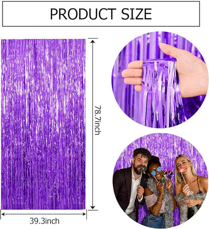 20 Pack Purple Backdrop Tinsel Streamers Foil Fringe Backdrop Halloween Party Decorations Purple Backdrop Curtain Birthday Graduation Bachelorette Christmas New Year Party Decorations