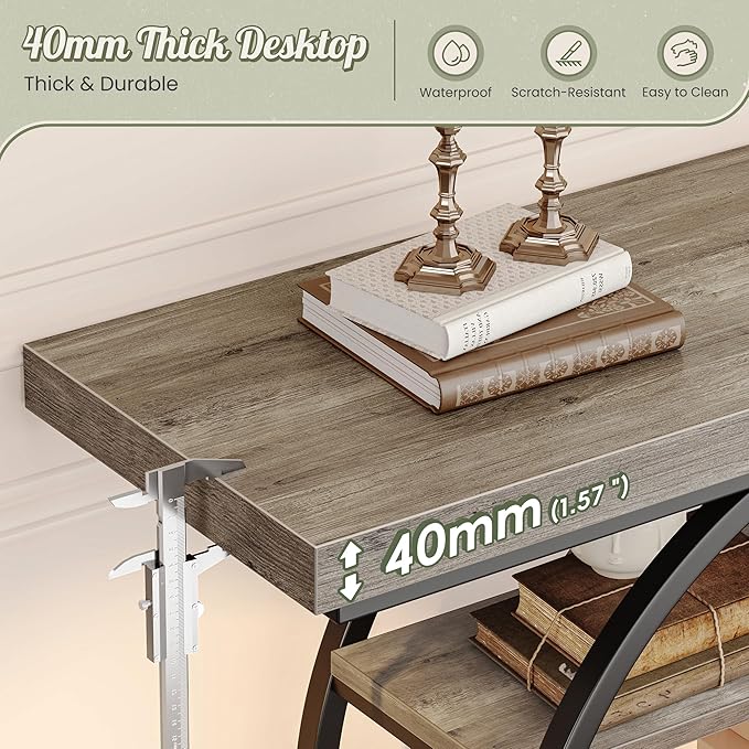 Huuger 47.2 Inch Entryway Table, Industrial Console Sofa Table with Storage, Accent Table with Shelves, for Entry, Hallway, Entrance, Foyer, O-Shaped Metal Frame, Grey