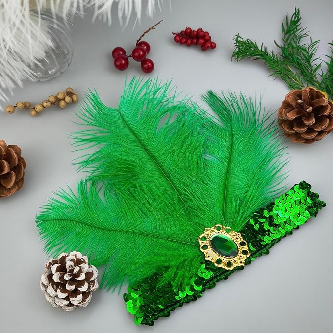 Feather Headpiece Sequins Headbands 1920s Flapper Showgirl Headpieces for Women Girls Carnival Party Accessories