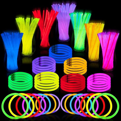 JOYIN 600 Pcs 8" Glow sticks Bulk Party Favors Pack, Neon Glow in the Dark Party Supplies, Light Up Necklaces and Bracelets with Connectors, Christmas, Halloween, Football, Birthday Decorations