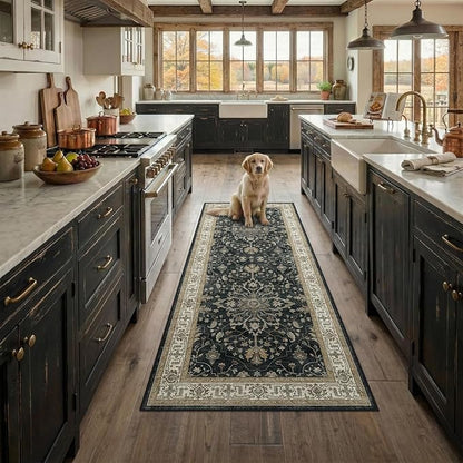 Area Rugs 2'x6' Runner Rug Non Slip Washable for Kitchen Hallway Bedroom Beside Laundry Room Bathroom Rug, Floor Carpet, Vintage Black Brown Neutral