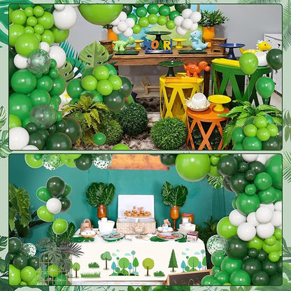 Amandir 153pcs Green Balloons Arch Garland Kit, Different Sizes 18 12 10 5inch Dark Emerald Light Lime Green Latex Confetti Balloon for Safari Jungle Baby Shower Birthday Graduation Party Decorations