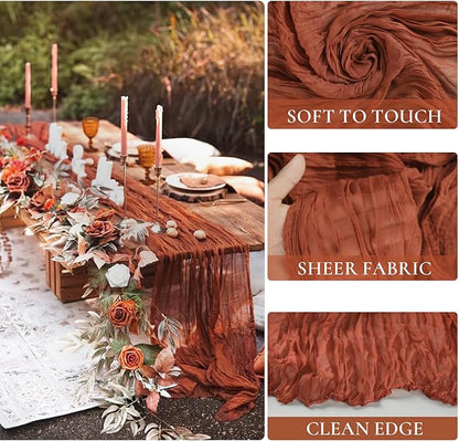 12 Pack Christmas Table Runner Terracotta Cheesecloth Table Runner 35x120 Inch Rust Gauze Burnt Orange Cheese Cloth for Wedding Baby Bridal Shower Party Centerpiece Sheer Home Decorations