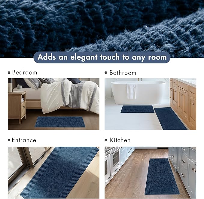Madison Park Splendor Reversible 100% Cotton Tufted Bathroom Rug-3000 GSM Hotel Quality Luxurious Plush Medium Pile Bath Mat Absorbent, Quick Dry, Shower Room Décor, 24x60 Navy