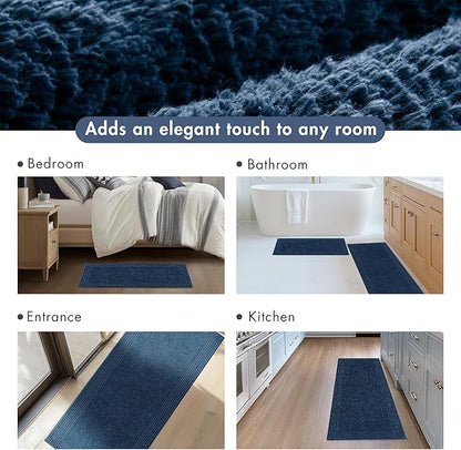 Madison Park Splendor Reversible 100% Cotton Tufted Bathroom Rug-3000 GSM Hotel Quality Luxurious Plush Medium Pile Bath Mat Absorbent, Quick Dry, Shower Room Décor, 17x24 Navy