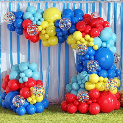 Carnival Circus Balloons Garland Arch Kit for 164pcs Red Blue Yellow Rainbow Multicolor with Confetti Balloons for Carnival Theme Birthday Party Decorations