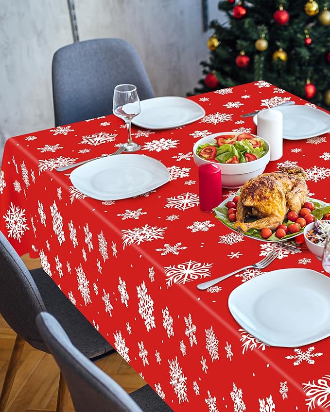 4 PACK Christmas Tablecloths, 54" x 108" Holiday Party Decor, Snowflakes Tablecloth Xmas Plastic Tablecloth Disposable Table Cloth Rectangle Tablecover, Christmas Decorations Holiday Party Supplies