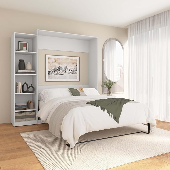 Bestar Claremont Queen Murphy Bed with Closet Organizer (85W) in White, Space-Saving Sleeping Arrangement for Multipurpose Room