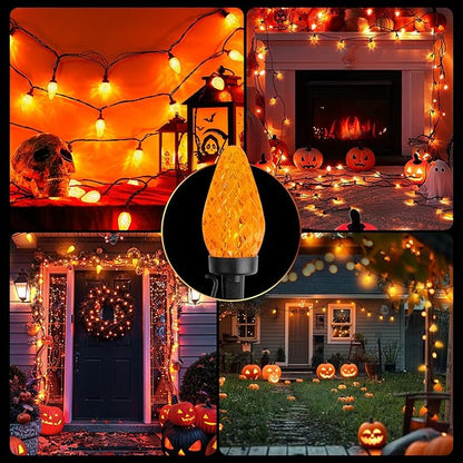 Halloween C9 LED String Lights, 82ft 100 LED Waterproof Strawberry String Light, Plug in Extendable Black Wire Halloween Lights String for Outside Decoration, Orange