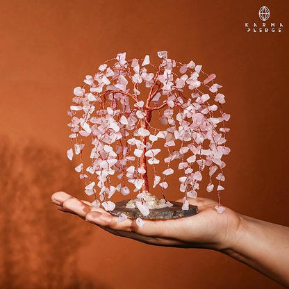 Rose Quartz Crystal Tree of Life Chakra Healing, Home and Office Desk Decor, Feng Shui Bonsai Trees for Postive Energy, Money, Good Luck, Christmas Decor, Spiritual Birthday Gifts for Women, Mom