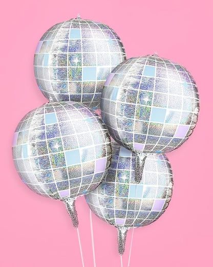xo, Fetti Iridescent Disco Ball Foil Balloons - 4 pk, 22" | Last Disco Bachelorette Decorations, Groovy Birthday Party Supplies, 70s Baby Shower, NYE, Space Cowboy