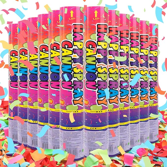 Confetti Cannon 12 Pack Confetti Poppers Biodegradable Multicolor 12 Inch Party Poppers for Celebration Biodegradable Confetti Shooter Cannon Bulk for Birthday Graduation Wedding Christmas NewYear