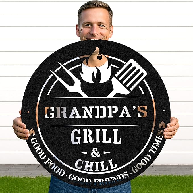 Rustic Outdoor BBQ Grill Metal Sign, Custom Name Cut Wall Art for Backyard Pavilion, Personalized Barbecue Kitchen Decor