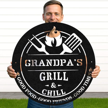 Rustic Outdoor BBQ Grill Metal Sign, Custom Name Cut Wall Art for Backyard Pavilion, Personalized Barbecue Kitchen Decor