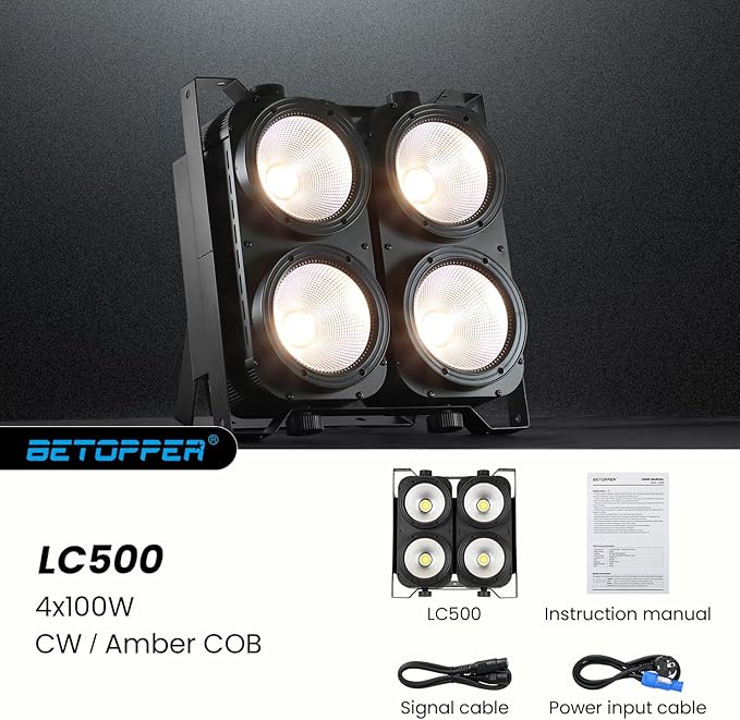 Betopper 4x100w Blinder Stage Spotlight,Cob Led DMX Satge Lights,4 Eye Matrix Par Lights'for Stage Lighting,Cold White+Amber Color Party Lighting'Dj Disco Light for Wedding Photostudio Theater