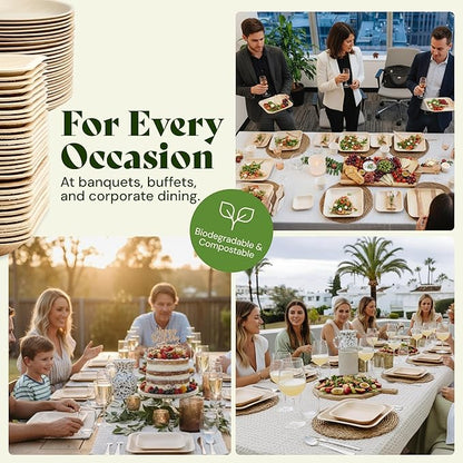 Chic Leaf Round Palm Leaf Plates - 10-Inch & 7-Inch, Pack of 48 - Compostable Disposable Bamboo Plates for Parties, Thanksgiving Family Meal and Christmas Dinner