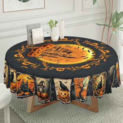 Eikione Round Tablecloth 70inch, Halloween Tablecloth Grimace Waterproof and Wrinkle-Free, Table Covers, Summer Decorations for Home Dining