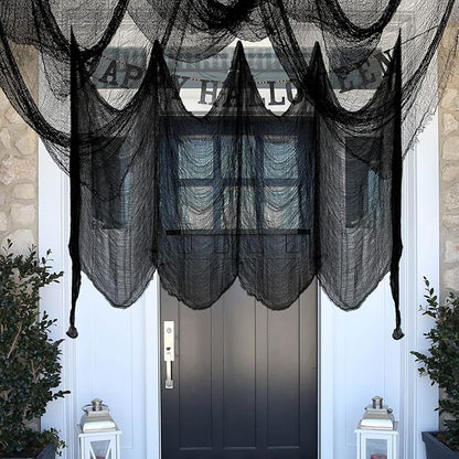 Halatool 30 X 90 in Halloween Creepy Cloth, 4 PCS Black Spooky Cheesecloth Scary Hanging Gauze Decor for Halloween Party Supplies Haunted Houses Windows Doorways Indoors & Outdoors
