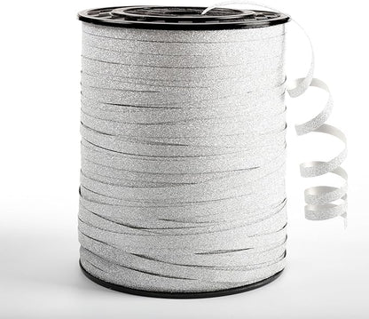 Silver Curling Ribbon, 500 Yard Christmas Glitter Curly Ribbons for Gift Wrapping, Thin Balloon String Ribbon for Balloons Arch, 3/16" Gift Ribbons for Baby Shower, Florist Flower Party Decorations