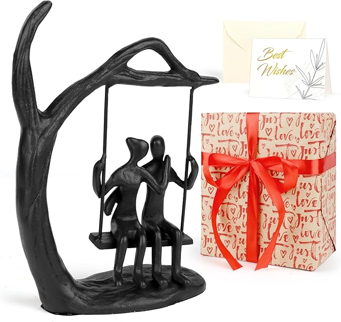 Anniversary Wedding Gifts for Couple/Her - Romantic Couple Statue in Love, Black Metal Figurine Sweet Loving Together Iron Sculpture Decor, Gifts for Wife Husband Christmas