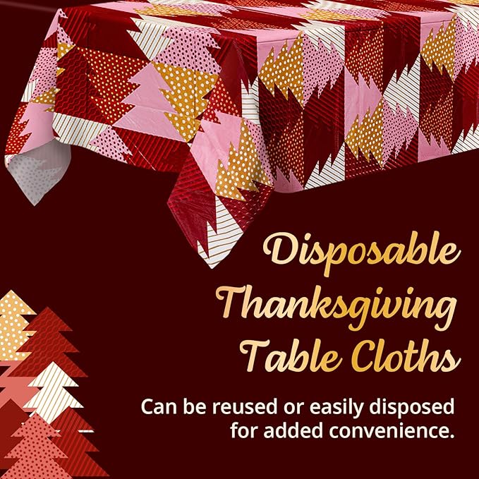 Christmas Tablecloth, 6-Pack Disposable Table Cloths, Red and Gold Christmas Tree Plastic Table Covers, 54 x 108 Inches, Xmas Party Decorations
