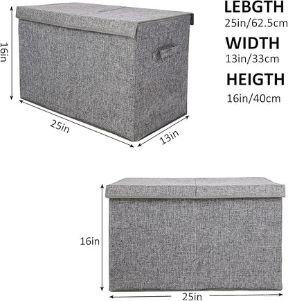 popoly Large Toy Box Storage with Lid, Collapsible Sturdy Toy Chest Storage Bin Box with Rivets Handles for Kids, Boys, Girls, Nursery, Playroom, Living Room, Bedroom, 25"x 13" x 16" (Linen Gray)