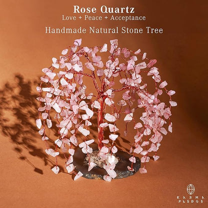 Rose Quartz Crystal Tree of Life Chakra Healing, Home and Office Desk Decor, Feng Shui Bonsai Trees for Postive Energy, Money, Good Luck, Christmas Decor, Spiritual Birthday Gifts for Women, Mom