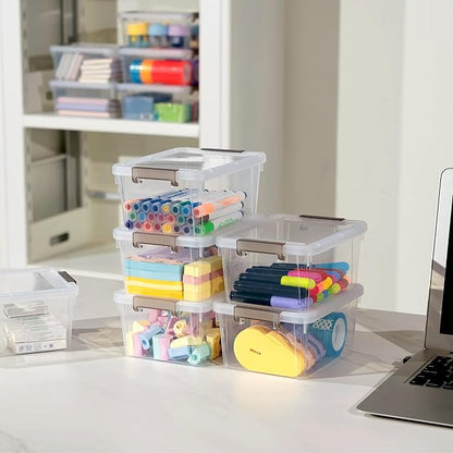 Citylife 1.3 QT 30 Packs Small Storage Bins Plastic Storage Container Stackable Box with Lids for Organizing, Clear White