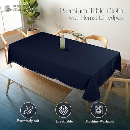 Navy Blue Table Cover, 100% Cotton Tablecloth 60x102 Inch, Fits 8-10 Seats, Soft, Durable, Washable, Wrinkle Resistant, Rectangle Table Cloth for Dining, Holiday Celebrations, Dinner