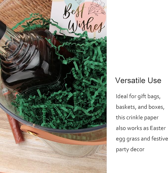 2LB Crinkle Paper Filler Dark Green Shredded Paper for Gift Baskets Easter Grass