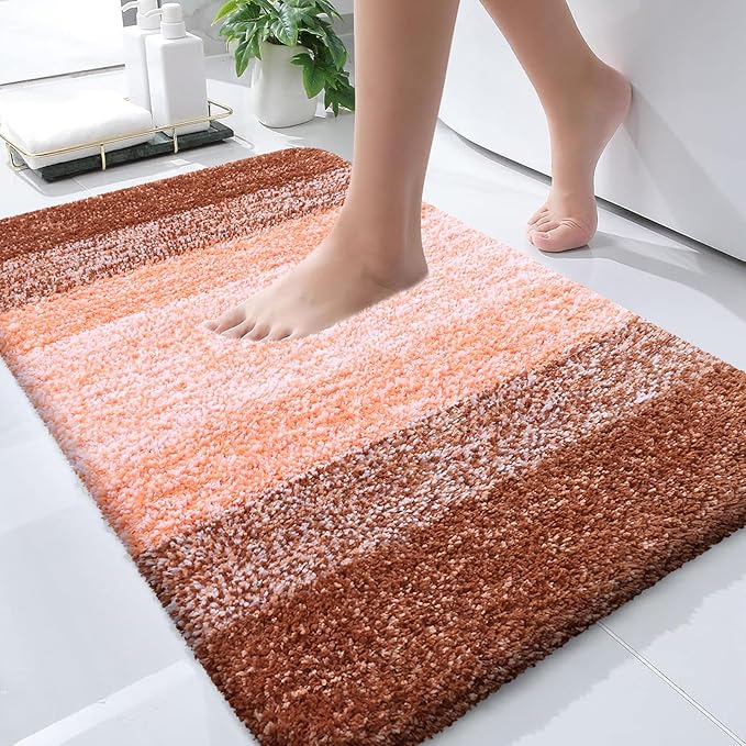 OLANLY Bathroom Runner Rugs 45x27, Extra Soft Absorbent Microfiber Bath Rugs, Rubber Backing, Quick Dry, Machine Washable Bath Mats for Bathroom Floor, Tub and Shower, Home Decor Accessories, Orange
