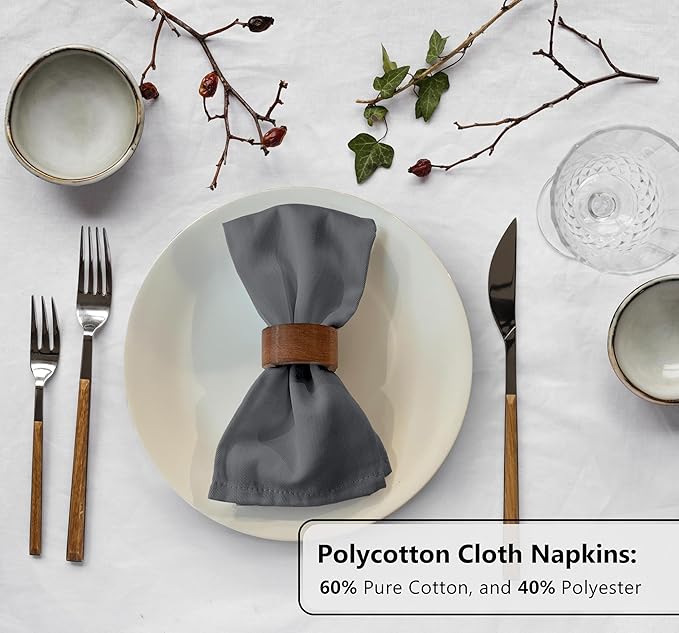 Zoyer Cloth Napkins Set of 12, 18x18 Inches Cotton Enrich Napkins Cloth ‎Washable, Soft & Durable Dinner Napkins for Parties, Wedding, Christmas, ‎Thanksgiving & Everyday Use - Charcoal Grey