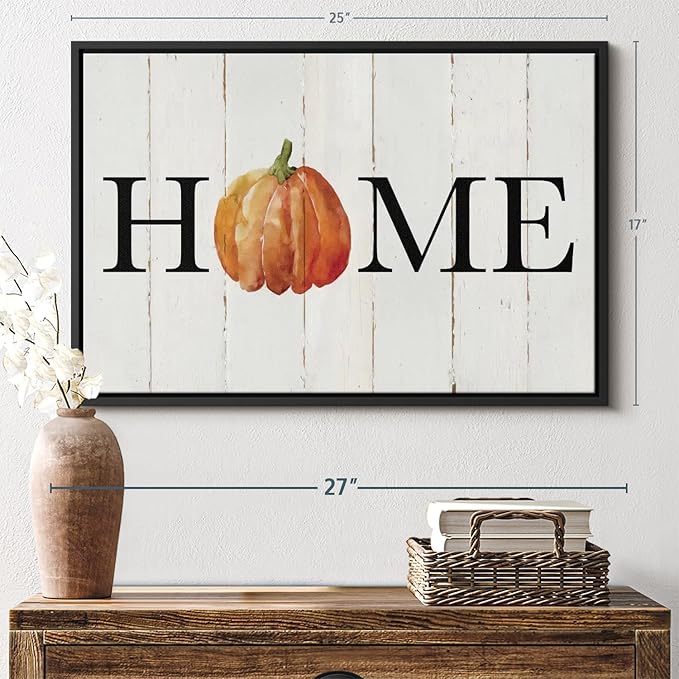 Elephant Stock Home Pumpkin Wall Art - Horizontal Floating Framed Canvas - 1-Piece Living Room Wall Decor - Rural Watercolor Canvas Print - Beige and Black Decor for Wall - by Carol Robinson - 25" X 17"