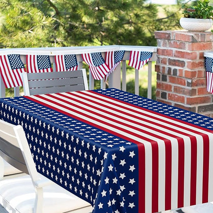 QZYL 6 Pack 4th of July Decorations, 54" x 108" USA Plastic Table Cover, Water Proof Fourth of July Tablecloth Patriotic Tablecloths, Red White Blue USA Decor Memorial Day Party Supplies
