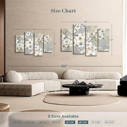 ElephantStock Golden Garden Wall Art - Horizontal Canvas - 4-Piece Living Room Wall Decor - Leaves Painting Canvas Print - Gray and Beige Decor for Wall by Nan - 68" X 42"