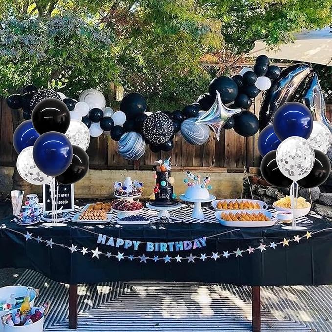 TONIFUL 4 Set Black Blue Silver Confetti Balloon Centerpieces for Table,Balloon Stand Kit for Graduation Decorations 2025 Blue Party Decorations,Retirement,Anniversary,Birthday Decoration for men