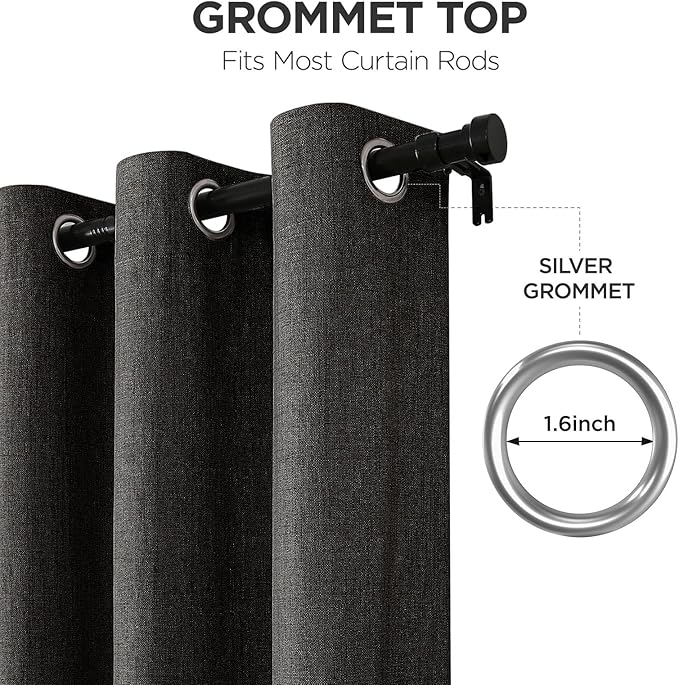 Joydeco Charcoal Grey Blackout Curtains 108 Inches Long, Extra Long Curtains 108 Inch Length 1 Panel for Bedroom, Thermal Insulated Linen Black Out Curtains with Grommets(100x108, Charcoal Grey)