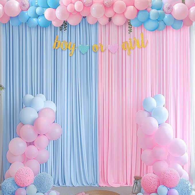 Pink Blue Backdrop Curtains for Gender Reveal Boy or Girl Parties Wrinkle Free Photo Curtains Backdrop Drapes Fabric Decoration for Birthday Party Baby Shower 5ft x 8ft,2 Panels