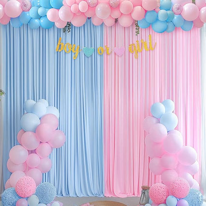 Pink Blue Backdrop Curtains for Gender Reveal Boy or Girl Parties Wrinkle Free Photo Curtains Backdrop Drapes Fabric Decoration for Birthday Party Baby Shower 5ft x 8ft,2 Panels