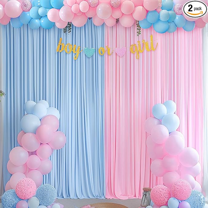 10x10 Pink Blue Backdrop Curtains for Gender Reveal Boy or Girl Parties Wrinkle Free Photo Curtains Backdrop Drapes Fabric Decoration for Birthday Party Baby Shower 5ft x 10ft,2 Panels