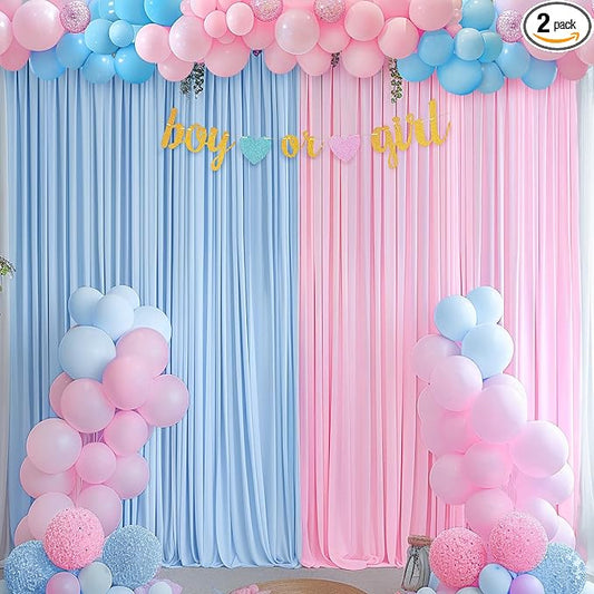 10x10 Pink Blue Backdrop Curtains for Gender Reveal Boy or Girl Parties Wrinkle Free Photo Curtains Backdrop Drapes Fabric Decoration for Birthday Party Baby Shower 5ft x 10ft,2 Panels