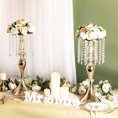 LANLONG 10pcs Crystal Centerpieces for Tables Gold Flower Stand Tall Floral Centerpiece Riser for Wedding Reception Tables Decorations