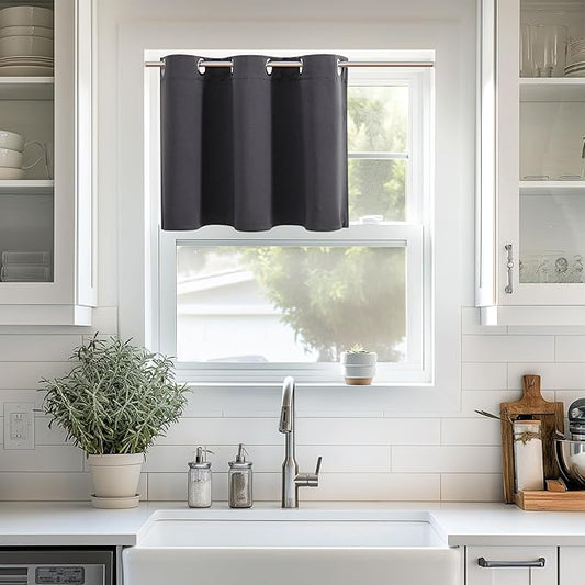 ChrisDowa Blackout Curtains 36 Inches Long for Living Room, Grommet Thermal Insulated Room Darkening Curtains for Bedroom (1 Panel Set, Dark Grey,42W x 36L)