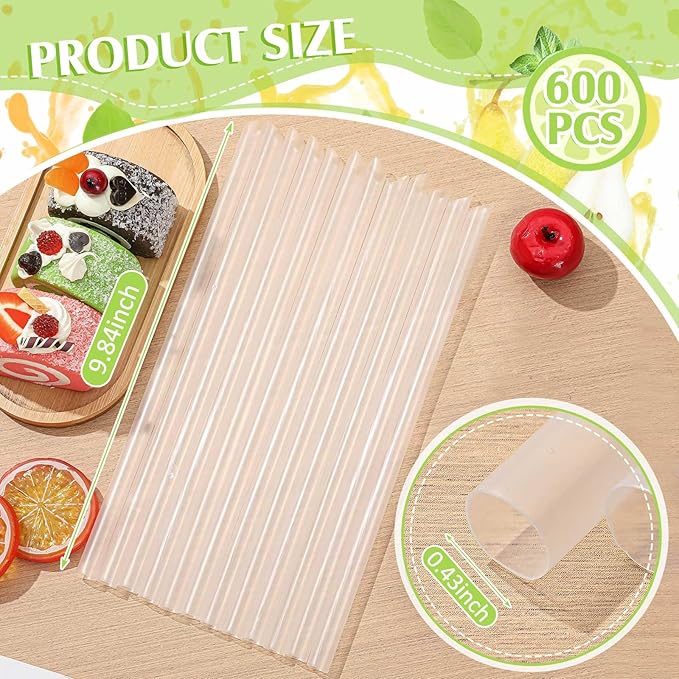 Tessco for you 600 Pcs 9.84 Inch Smoothie Straws Bulk Disposable Bubble Tea Straws Large Plastic Individually Wrapped for Tall Homemade Milkshakes (Clear)