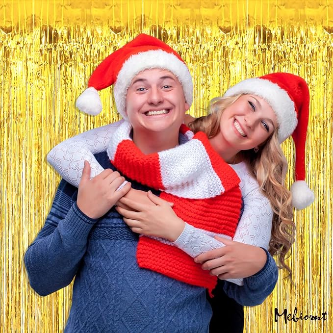 4 Pack 2024 New Year Fringe Curtain Backdrop, 3.2Ft x 8.2Ft Metallic Tinsel Foil Fringe Streamers Background for Photo Booth Birthday Wedding Baby Shower Carnival Easter Party Decorations Gold