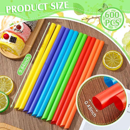 Tessco 600 Pcs 9.84 Inch Smoothie Straws Bulk Disposable Bubble Tea Straws Large Plastic Individually Wrapped for Tall Homemade Milkshakes(Classic Color)