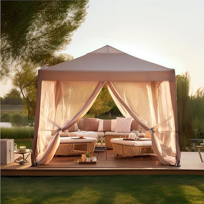 PHI VILLA 10' x 10' Pop Up Canopy Tent with Netting, Instant Gazebo, Ez up Screen House Room with Carry Bag, Height Adjustable, for Outdoor, Garden, Patio